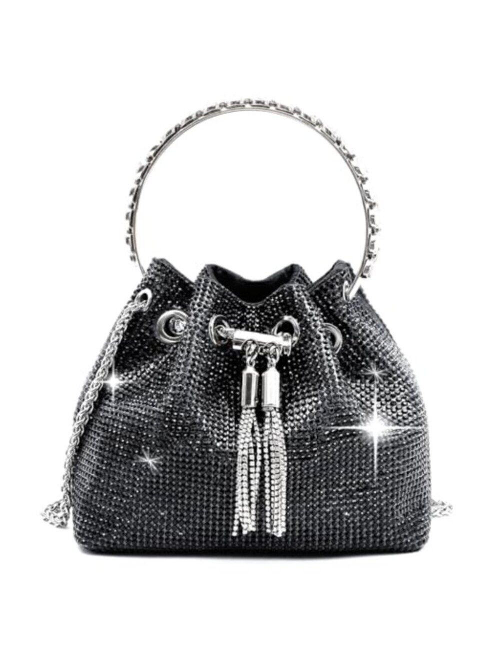 Rhinestone Evening Clutch Sparkly Bling Crossbody Bucket Bag for Women